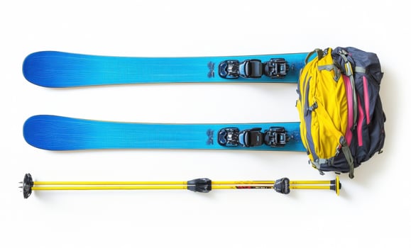 Ski equipment laid out for winter adventure in snowy landscape photo