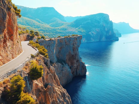Scenic coastal road along cliffs with stunning ocean view photo