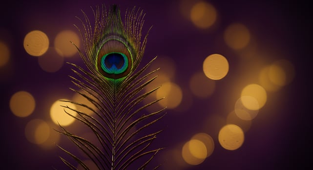 Single Peacock Feather Against a Bokeh Background photo