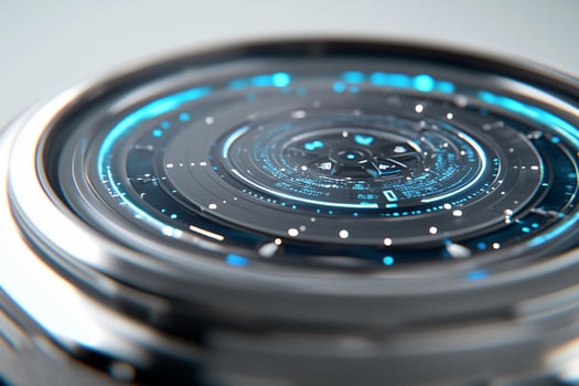 A futuristic watch with blue lights on it photo