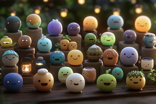A group of colorful eggs with faces on them photo