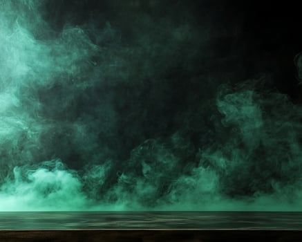 Dark Wood Surface with Teal Smoke Background photo
