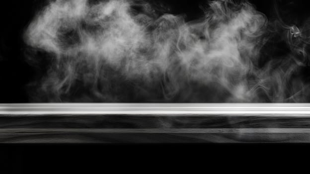 Dark Wood Tabletop with White Smoke Background photo