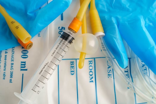 Foley catheter and urine drainage bag collect urine for disability or patient in hosp photo