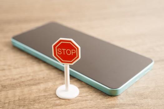 Sign stop, Do not use smartphone for safety and good h photo
