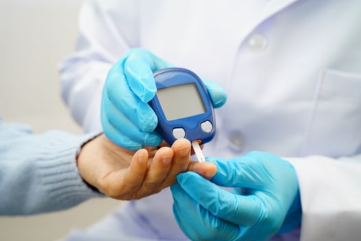 Digital glucose meter food for check sample blood sugar level to treatment diabetes with vegetable and fruit he photo