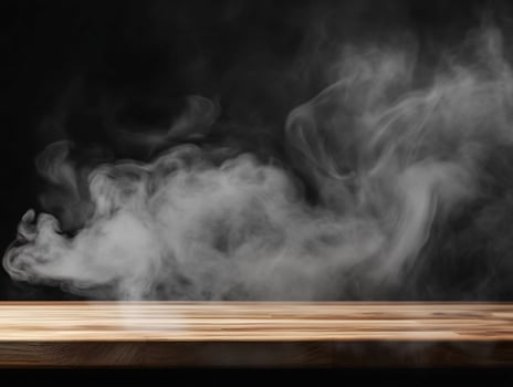 Wooden Table with White Smoke Background photo