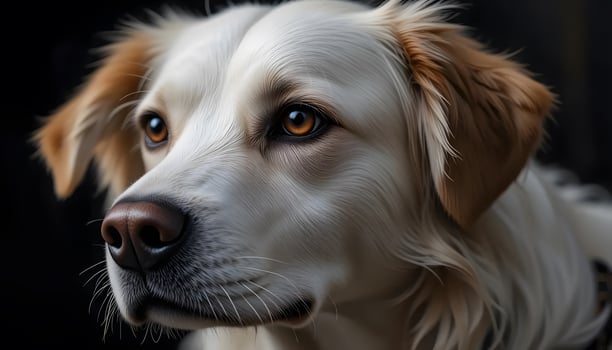 Portrait of a Cream and Brown Dog with Golden Eyes photo