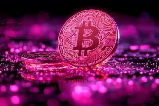 Glow of Cryptocurrency Stylish Bitcoin Coins with Pink Neon Sparkles photo