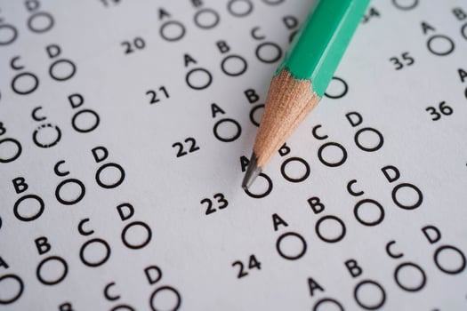 Answer sheets with pencil drawing fill to select choice, education co photo