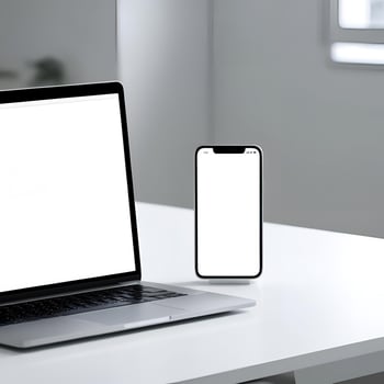 Modern Tech Mockup Laptop and Phone with Blank Screen for Design Presentation photo