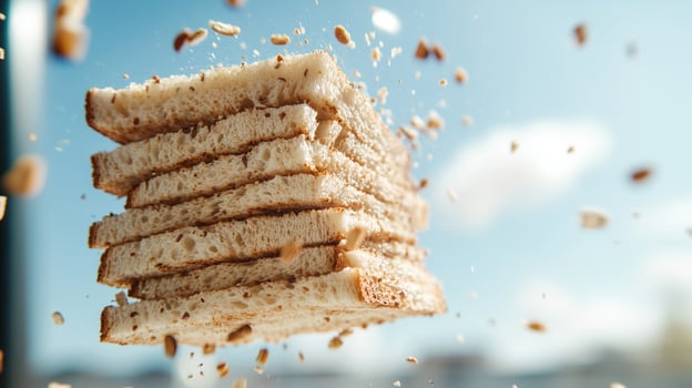 A stack of bread is being thrown into the air photo