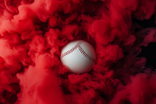 Baseball in a red smoke cloud photo
