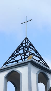 Symbol on the roof of the church, blue sky background photo