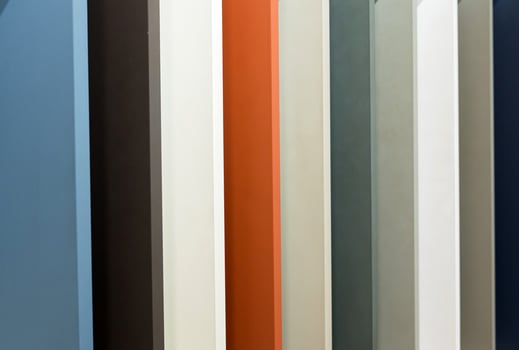 Colorful vertical panels in modern art installation with diverse hues photo