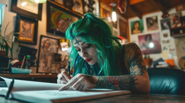 The artist drawing tattoos photo