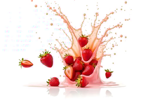 Strawberries bursting in sweet pink creamy bliss isolated photo