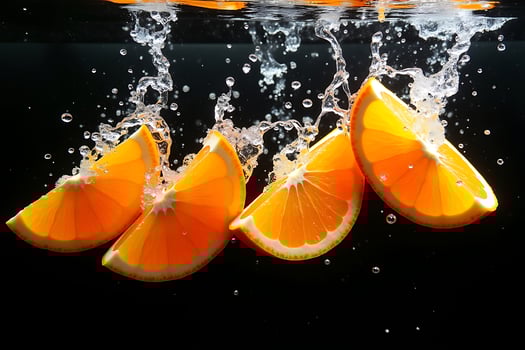 Slices plunge into freshness bursts splashing vibrant contrast photo
