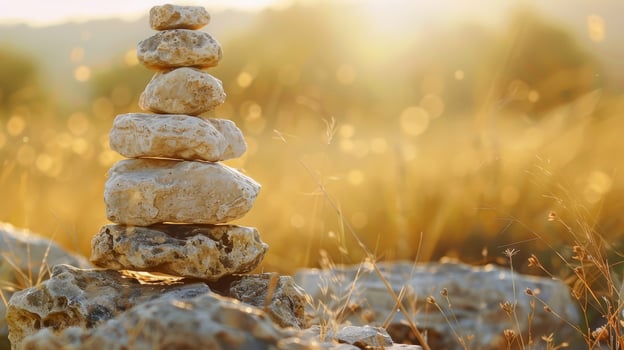 Stacked stones natural landscape summer photo