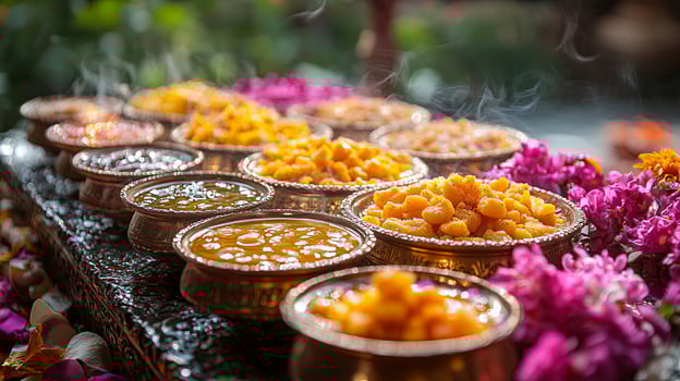 Celebrate Raksha Bandhan with colorful sweets and traditional offerings showcasing the love between siblings during this festive occasion in vibrant surroundings photo