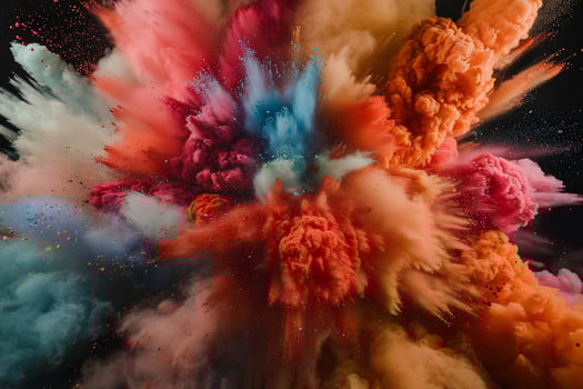 Colorful explosion of vibrant powder. A dynamic burst of color against a dark backdrop photo