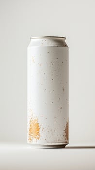 Tall can mockup with a blank white label and splatter design for beverage branding photo