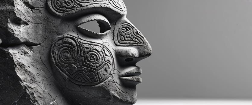 A stone mask with a tribal design on it photo