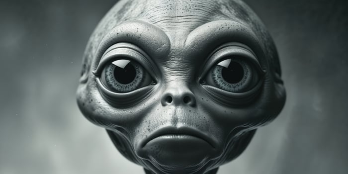 A creepy looking alien with a big nose and eyes. photo