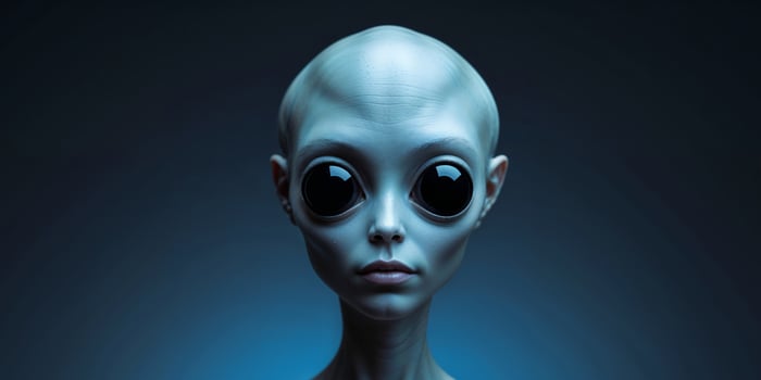 Extraterrestrial being observing with large black eyes and smooth skin photo