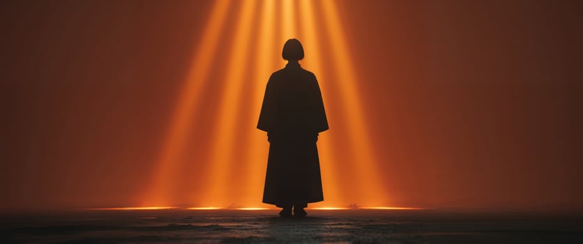Silhouette Backlit by Intense Orange Light Rays photo