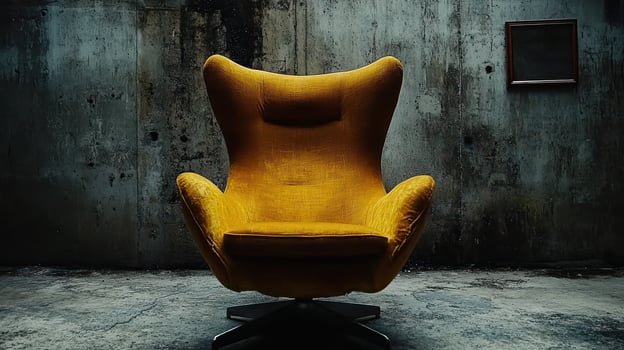 Mustard Yellow Swivel Lounge Chair in Industrial Setting photo