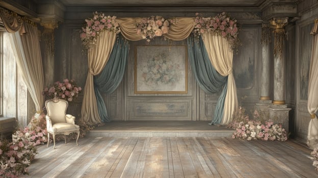 Elegant Vintage Room Floral Backdrop Photography Set photo