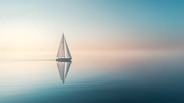Serene Sailboat at Dawn Calm Waters Peaceful Sunrise Yachting Image photo