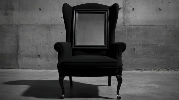 Black Wingback Chair with Framed Mirror Modern Interior Design photo