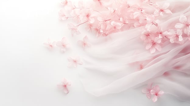 Delicate Pink Cherry Blossoms on Sheer Fabric photo