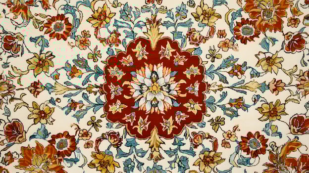 Intricate Floral Persian Rug Design Cream Red Detailed Textile Pattern Oriental Carpet Texture photo