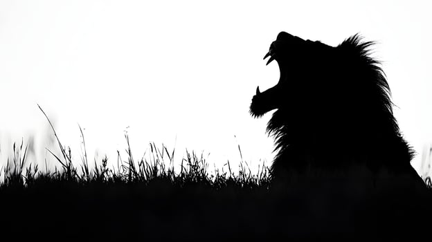 Majestic Lion Silhouette Roaring in African Savanna Grassland Wildlife Photography photo