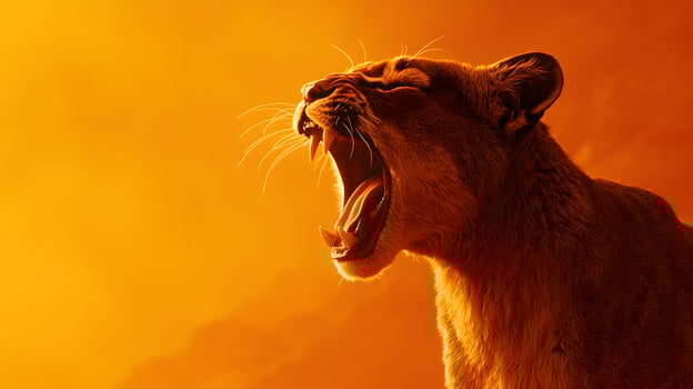 Majestic Lioness Roaring at Sunset Fierce African Wildlife Golden Hour photo