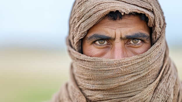 A man with a scarf covering his face photo
