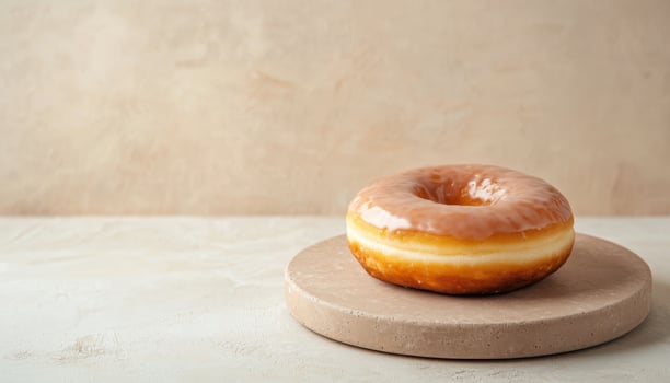 Delicious Glazed Donut on Minimalist Background with Copyspace for Creative Use photo