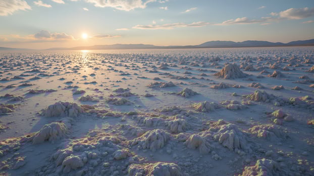 Breathtaking Salt Flat Landscape Under Warm Sunset Light photo