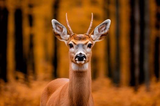 Young white tailed deer standing in autumn forest photo