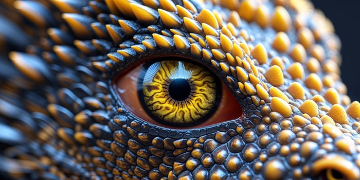 A close up of a dragon's eye with yellow eyes photo