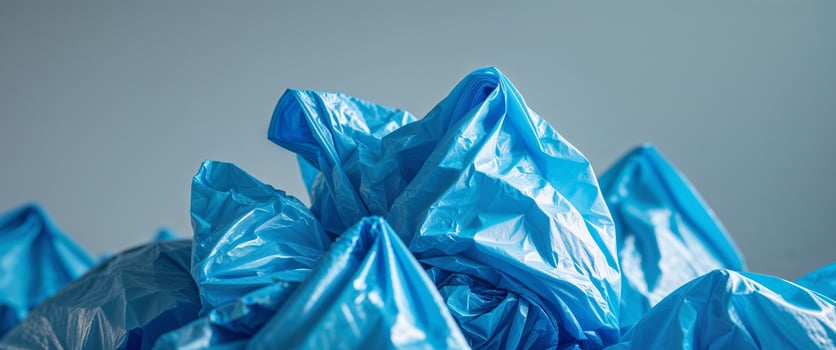 A pile of blue plastic bags photo
