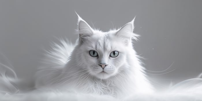 A white cat with blue eyes is sitting on a white background photo