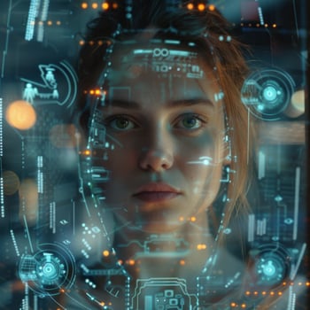 A woman with a futuristic face and a futuristic background. photo