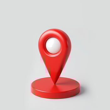 3D red address pin isolated on grey background photo