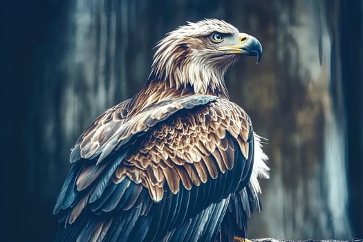 A majestic Bald Eagle perched, showcasing its powerful presence and striking features, symbolizing freedom and strength photo