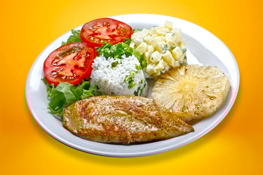Grilled pork with fries photo