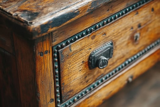 Close-up of an antique wooden chest of drawers before restoration. Restoration of old furniture photo